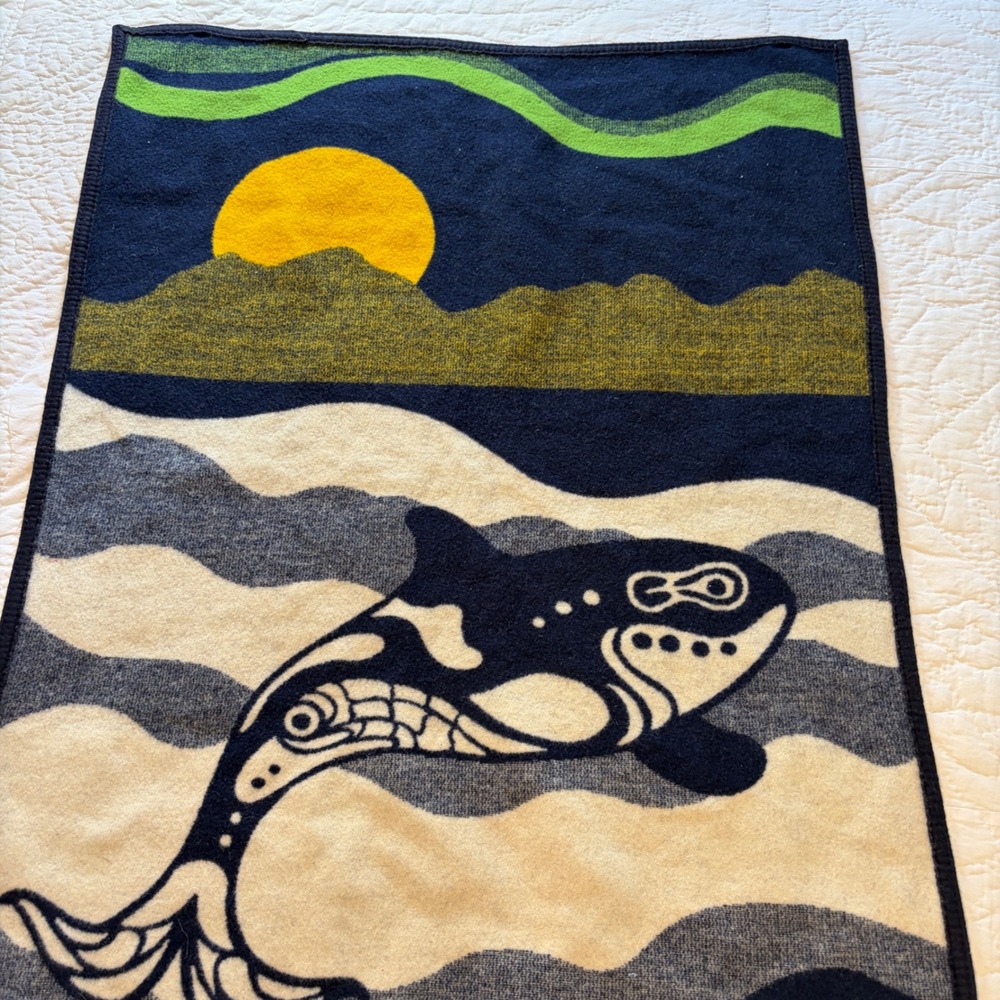 Pendleton Sea Wolf Orca Wool Blanket Beaver State USA 32x40"